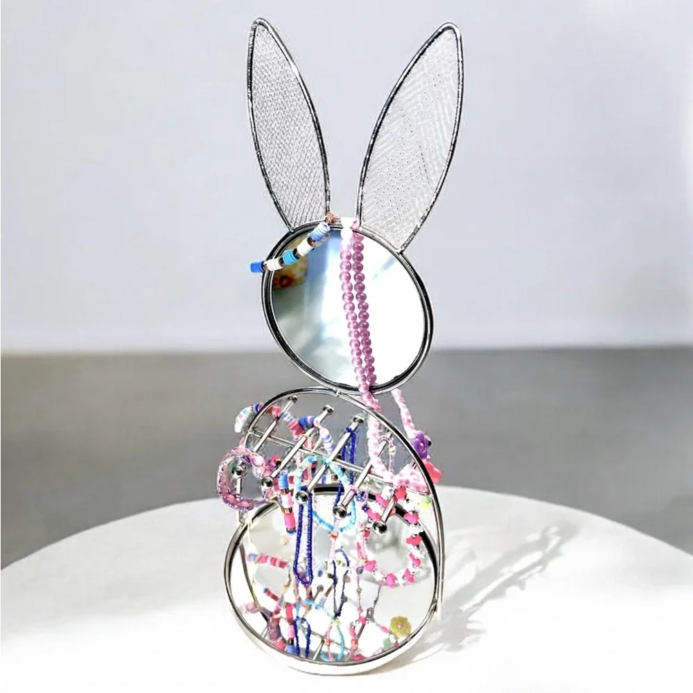 Bunny Metal Jewellery Stand holder mirrored silver tone for women girls 13